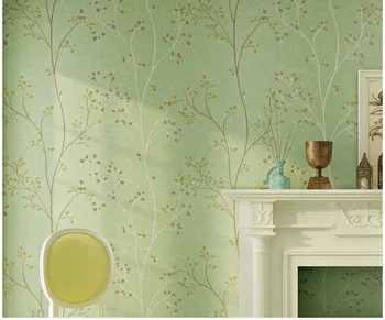 

American Simple Pastoral Trees Wallpaper Flocked Non-woven Wall Paper for Bedroom Wedding Room TV Background Wallcovering 10M