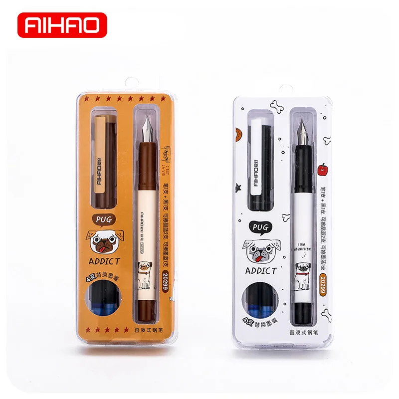 

AIHAO Student Cute Kawaii Cartoon Dog Plastic Fountain Pen Set With Ink Sac For Calligraphy Writing Korean Stationery 411