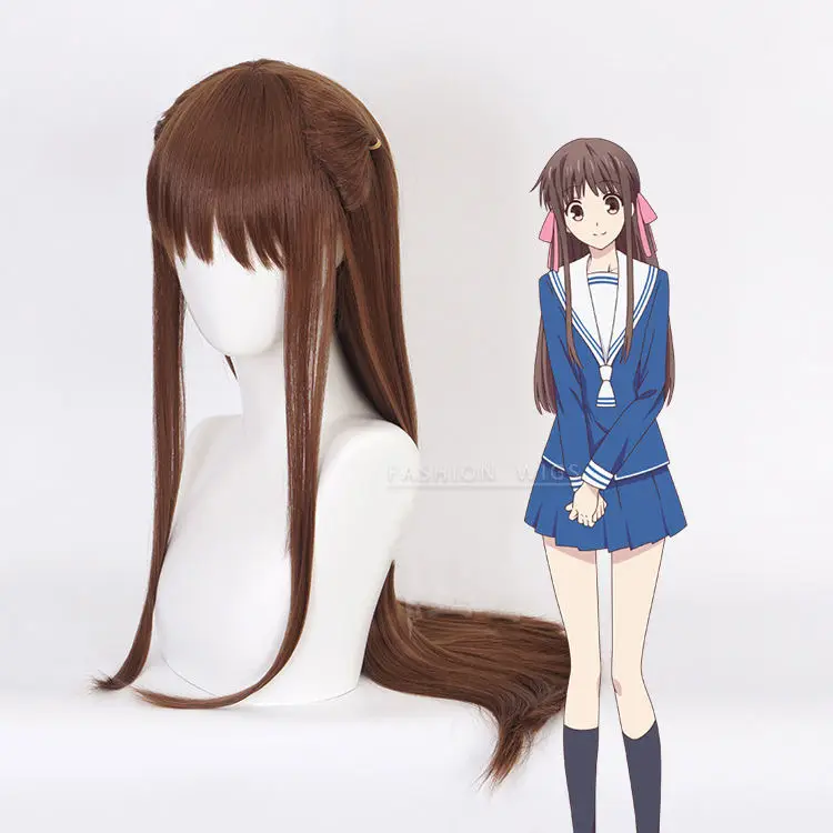 

"Fruits Basket" long wig "Tohru Honda" Cosplay Wig Brown Long Straight Wig Lolita girl wigs Synthetic Hair + Cap