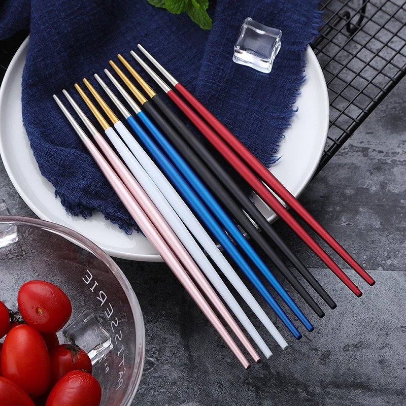 ROXY 5Pairs/lot Japanese Korean Chinese Chopsticks Black Gold Stainless