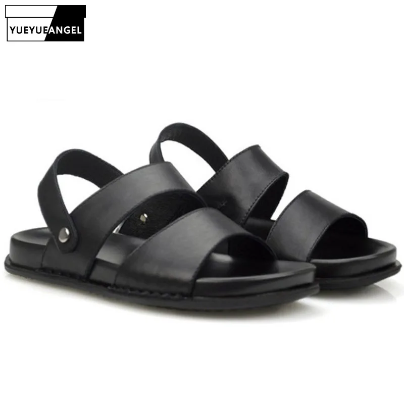 

High Quality Leather Outdoor Breathable Men Beach Sandals Summer Flat Shoes Male Gladiator Sandals Street Platform Slippers