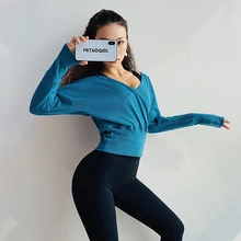 Сексуальная одежда для фитнеса, свободная дышащая спортивная одежда, Женская спортивная футболка с длинным рукавом, топ для йоги, быстросохнущая футболка для бега, спортивная одежда