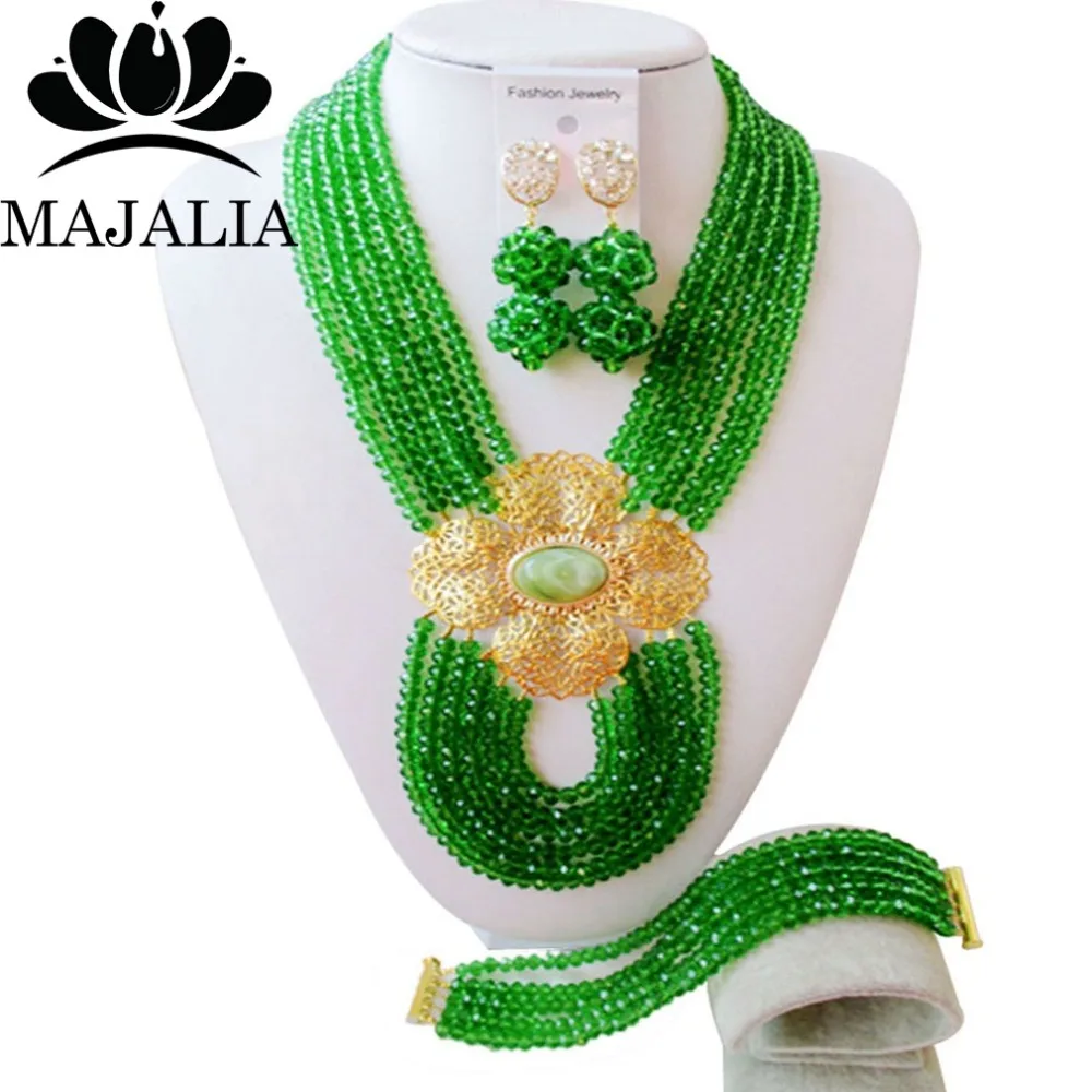 

Majalia Fashion Nigeria Wedding African Beads Jewelry Set Green Crystal Necklace Bridal Jewelry Sets Free Shipping 6PO006