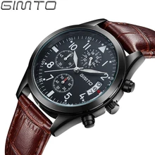 2016 GIMTO Top Brand кварцевые часы Повседневная Бизнес Часы Мужчины Кожаный ремешок водонепроницаемый Кварцевые Часы Авто Дата Часы Montre Homme