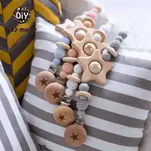 Let's Make детский Прорезыватель для зубов, 1 шт., цепочка для соски, бук, звезда, деревянный зажим, геометрические бусины для вязания крючком с мешком, деревянный прорезыватель, крошечные игрушки