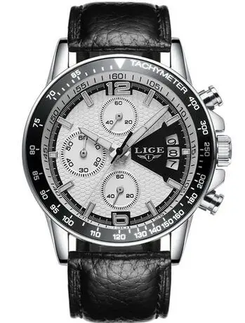 Новинка LIGE мужские часы Топ бренд класса люкс Секундомер спортивные водонепроницаемые кварцевые часы мужские модные бизнес часы relogio masculino - Цвет: Silver white