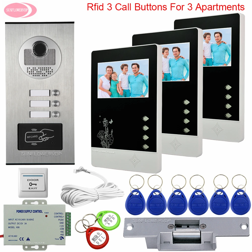 4.3\ Video Intercom For a Private House Electric Intercom With Telephone Video Intercom 3 Monitors Intercoms for The Apartments