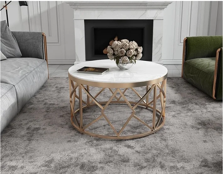 80cm Round Marble Coffee Table with Metallic Tones Brushed Steel Frame 80cm Round Marble Coffee Table with Metallic Tones Brushed Steel Frame
