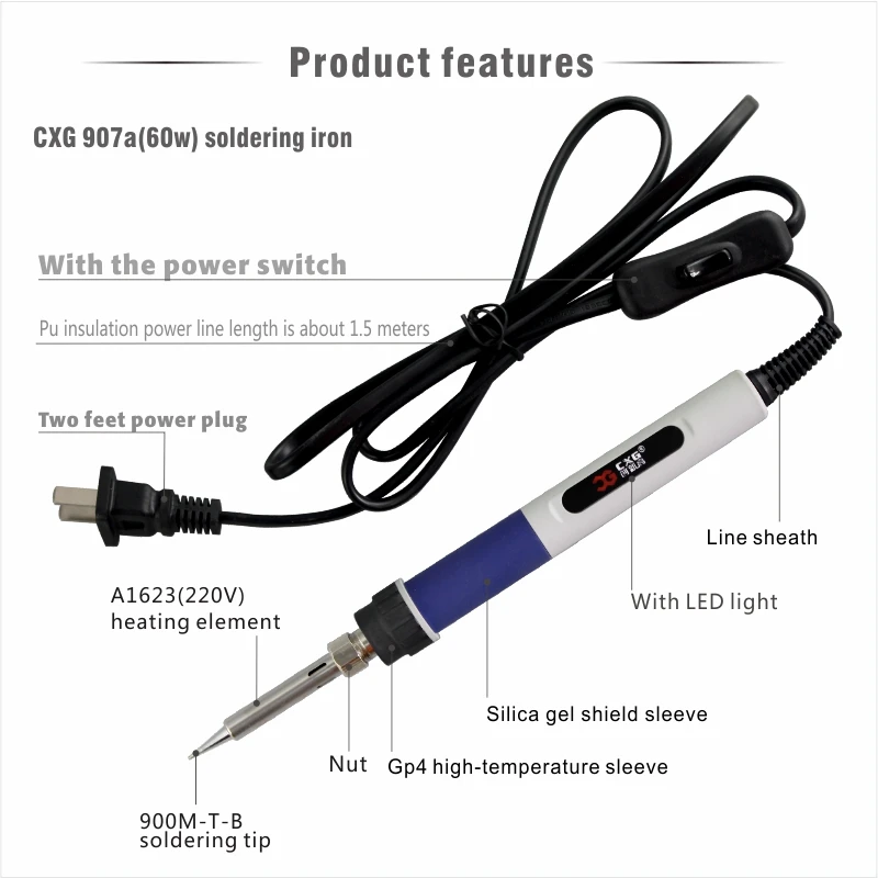 Soldering iron 220V 60W CXG 907A Temperature Adjustable Electric