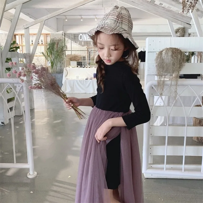 

Girls Dresses 2019 Spring New Solid Color Stitching Two Children's Gauze Girls Dresses Long Sleeve Cute Baby Girl Apparel