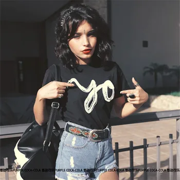 

Fashion INS Print Female T-shirt Cotton Women Snake Pattern Printed Loose T shirts Summer Casual Harajuku T Shirt Top Plus Size