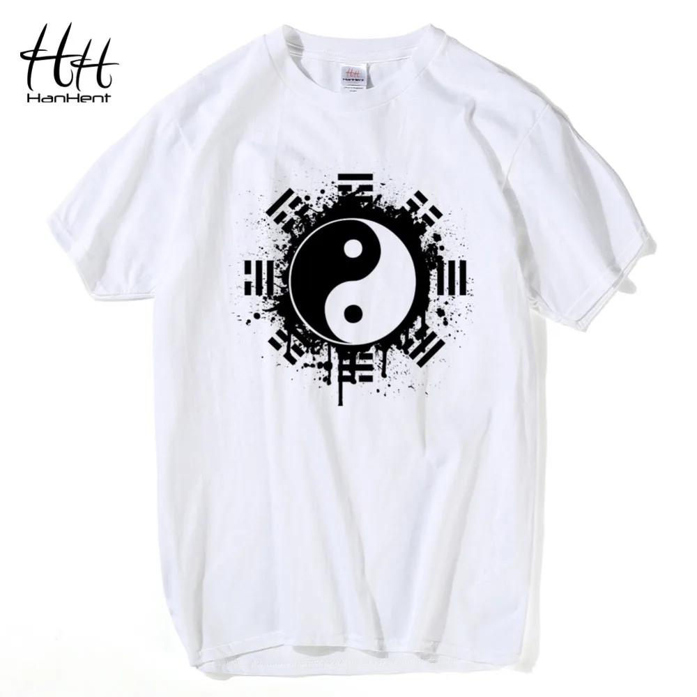 

HanHent New 2016 Fashion Summer Brand T Shirt Men Tops Chinese Tai Chi Ink Ying Yang Tshirt Printed Cotton Clothing T-shirt Tees