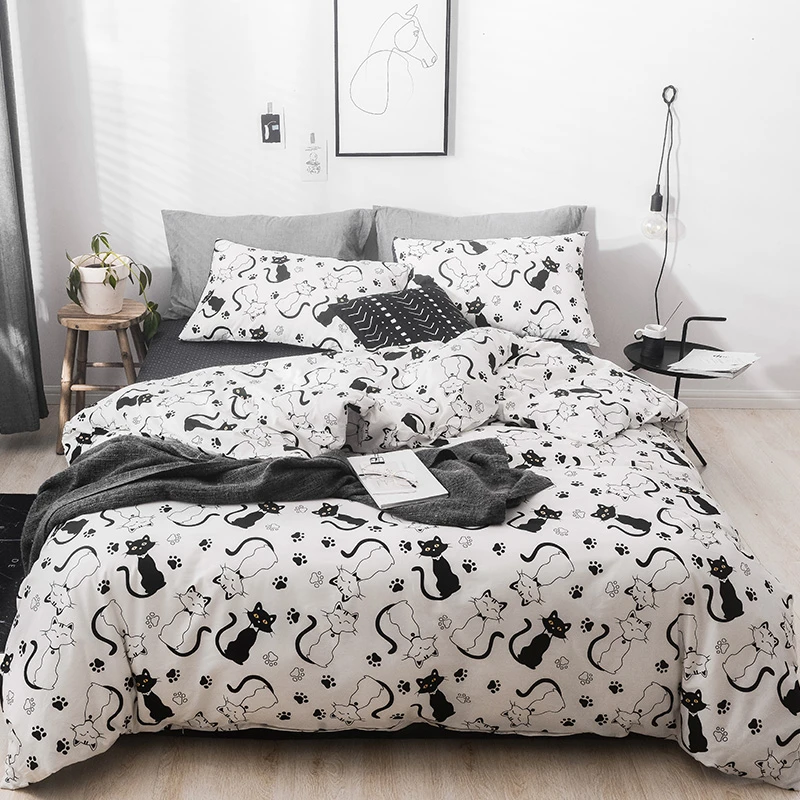 Cartoon Black White Cat Bedding Sets Children S Beddingset Twin Queen King Size Bed Linen Duvet Cover Bed Sheet Pillowcase Bed S Bedding Sets Aliexpress