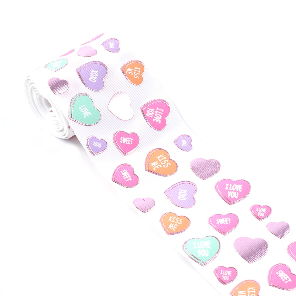 

David accessories 3" 75mm Heart Laser Printed Grosgrain Ribbon DIY Wrapping/Party/Hair Bow Decoration Art Sewing,5Yc5532