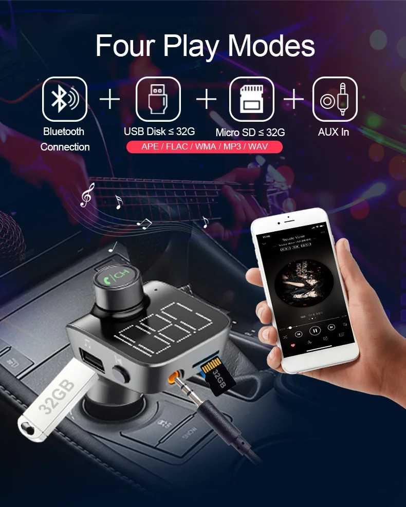 ANLUD Bluetooth 5.0 FM Transmitter Wireless Bluetooth Car Kit Car MP3 Player with Dual USB Quick Charge Aux Modulator HandsFree  (4)