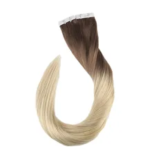 Полностью блестящие волосы для наращивания на ленте с эффектом омбре, клеевые накладные волосы, цвет 6B, выцветающие до 613, высококачественные волосы Remy, 40 шт