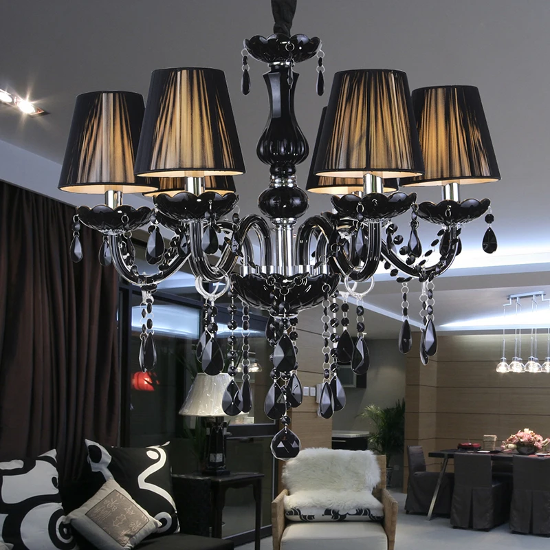 Modern Black Crystal Chandelier Lampshades Antique Brass Chandeliers Lustres De Sala Moderno Dining Room Chandlier Lights