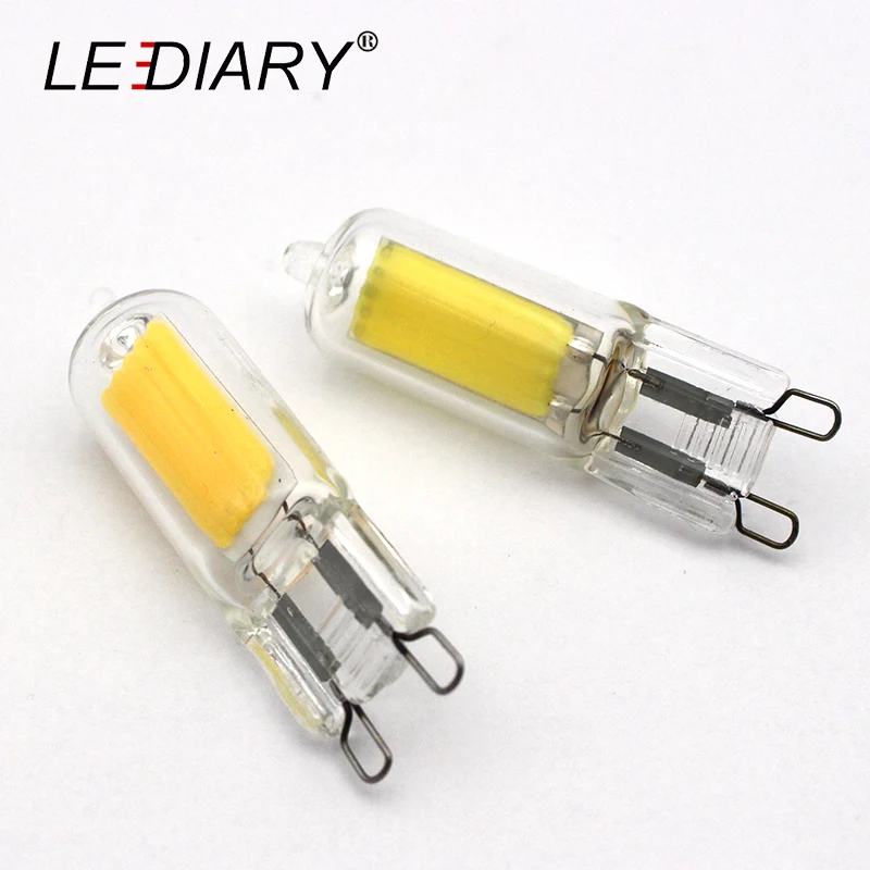 LEDIARY 5 шт./лот COB LED G9 лампы 220 В 240 2 Вт высокой мощности 48 мм трубка из прозрачного