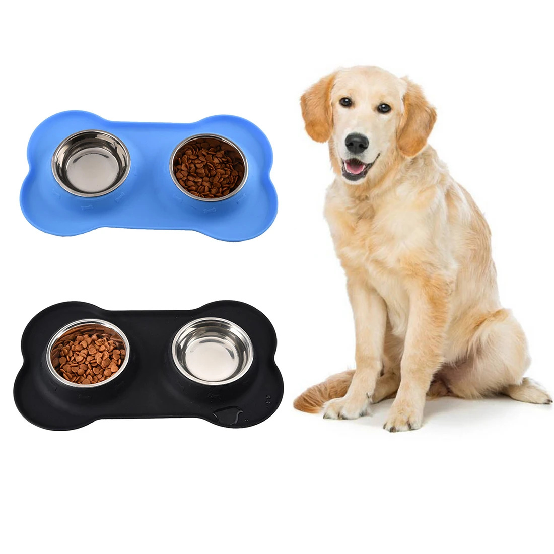 

Pet Stainless Steel Double Pet Bowls Pet Dog Water Drinking Feeder animal pet Dowl Drinkers Tools