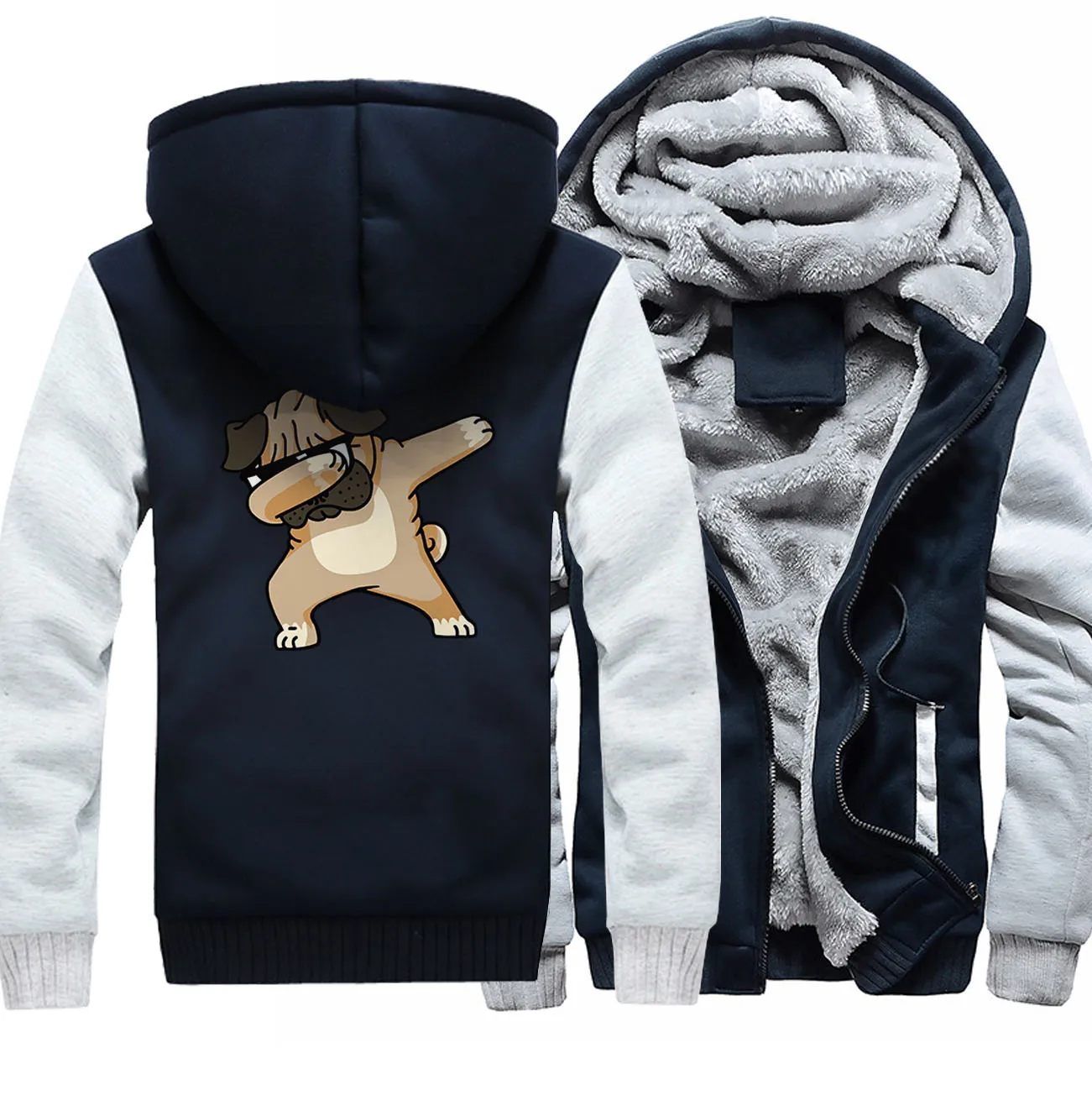 Men s Sweatshirt Thick Coats Autumn Winter Raglan Sleeve Hoodie 2019 Hot Sale Streetwear Dabbing Pug Hip Hop Dog Men s Hoodies