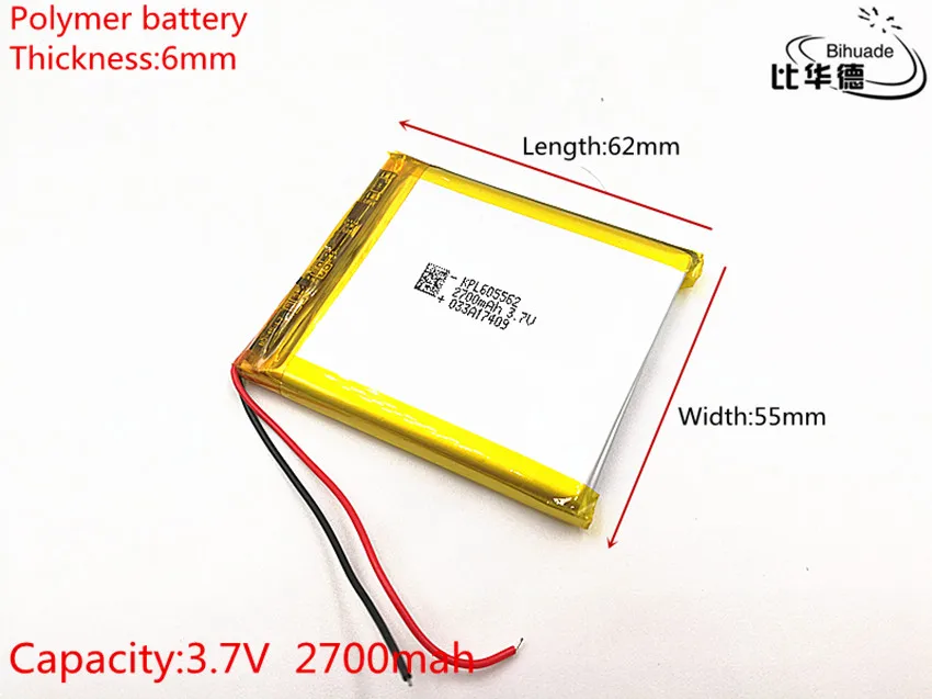 3 7 V 2700mAh 605562 литий-полимерный литий-ионный аккумулятор для Mp3 MP4 MP5 GPS | Электроника