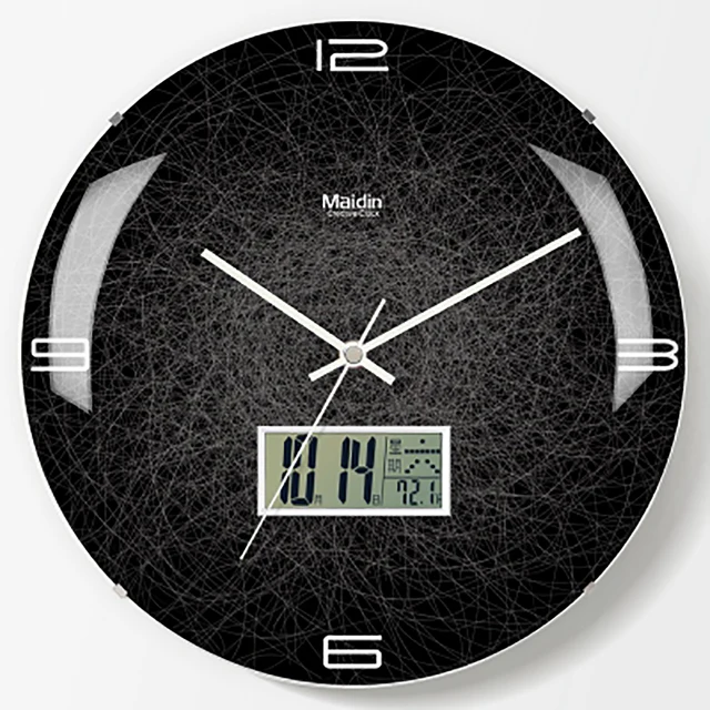 Art Black Living Room Wall Clock Lcd Creative Silent Large Digital Wall