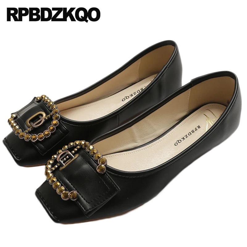 

crystal wide fit shoes ladies black slip on 10 rhinestone women cheap flats chinese large size square toe diamond 42 metal china