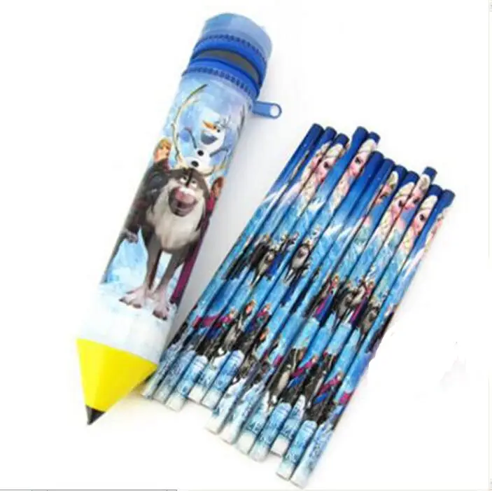 

12 pcs / lot children writing cartoon ice and snow princess safe non-toxic HB pencil kindergarten learning stationery pencil bag