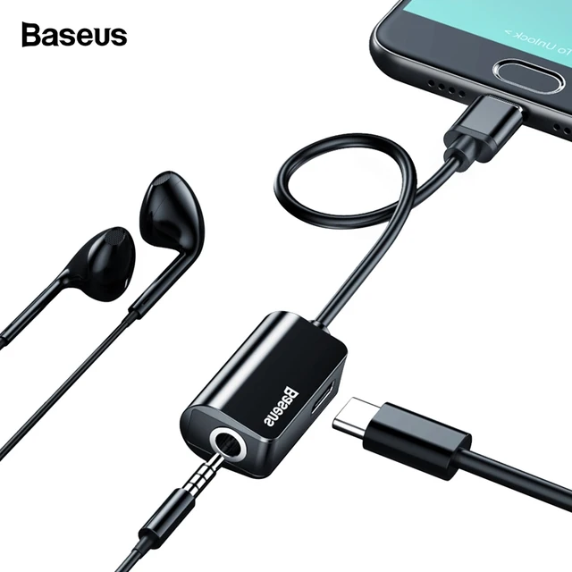 US $5.82 Baseus USB C Audio Cable Adapter Type C to 3.5mm Jack Earphone Fast Charger USB-C Splitter For Xiao