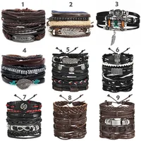 IF ME Vintage Leaf Feather Multilayer Leather Bracelet Men Fashion Braided Handmade Star Rope Wrap Bracelets & Bangles Male Gift