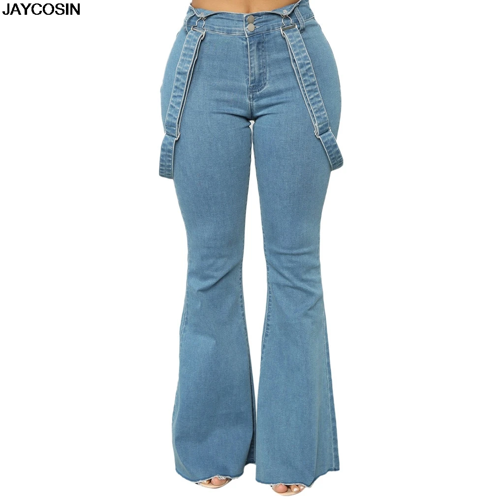 

JAYCOSIN jeans SUMMER Women High Waist Embroidery Jeans Button Pocket Pants Trousers Bell-bottom Pants Mid Waist hot sale 9515