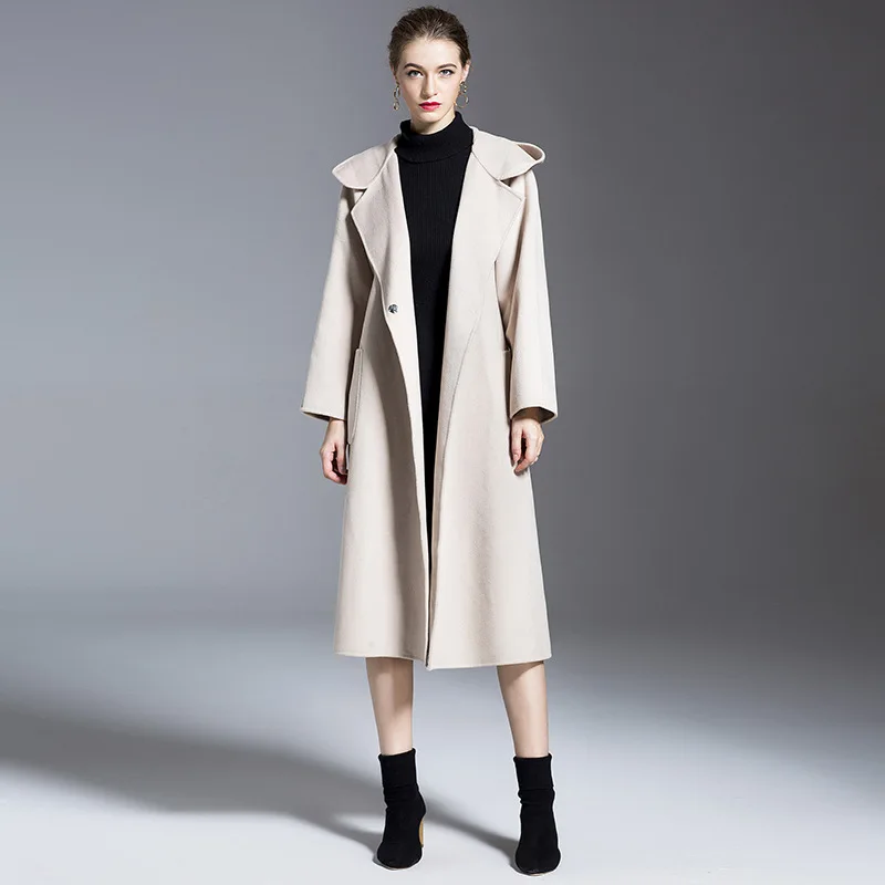 Tranchée White De Longue 2018 Double Beige Et Laine face 1807011 black D'hiver Capuchon Coréenne Nouvelles Coupe Femmes À Cachemire Automne vent Pardessus vqZwxvORC