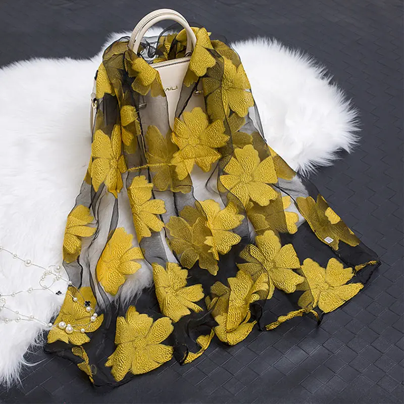 Женский шарф на весну и лето, светильник, отвесный шелковый шарф для защиты от солнца, шарф из органзы, Летние обертывания