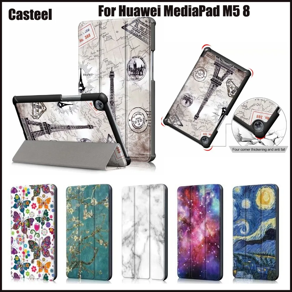

Colored Drawing PU Leather Stand Case Cover For Huawei MediaPad M5 8 M5 8.4 SHT-W09 Tablet With Wake up function