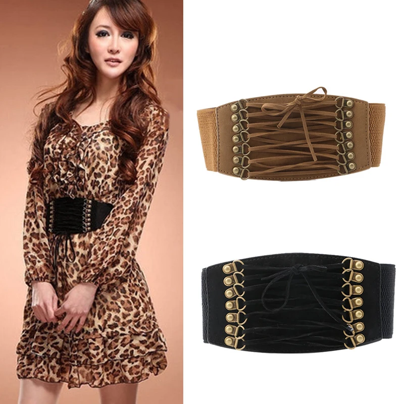 

Women Elastic Buckle Wide/Tassel Waistband Retro Lady Corset Stretch Waist Belt