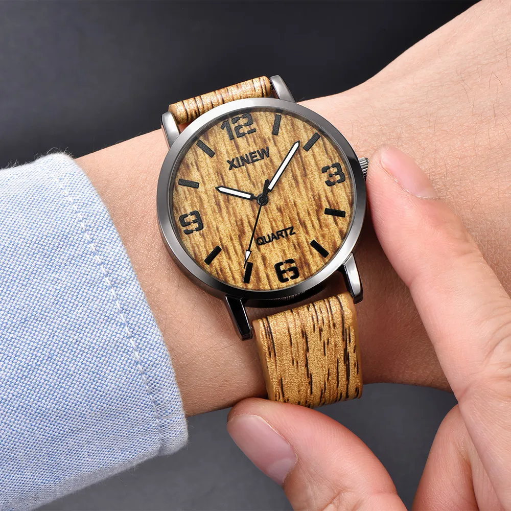 

Men's Watch 2019 XINEW Women Men Wood Texture Watch Imitation Wooden Retro Leather Quartz Watch Freeshipping Hot Sales #03