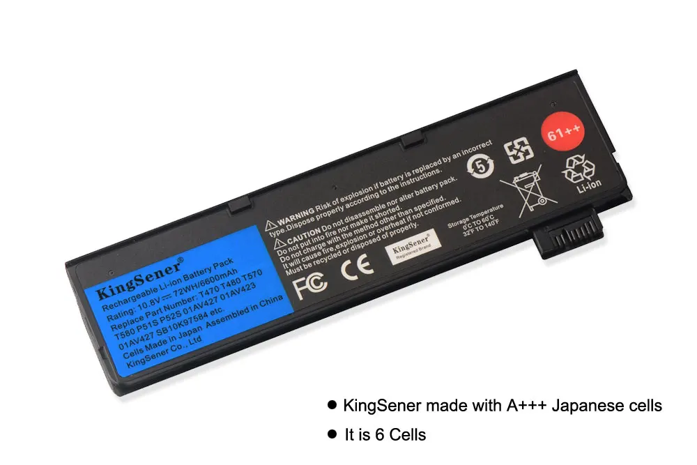 KingSener-Batterie pour ordinateur portable Lenovo ThinkPad, 10.8V, 6600mAh, T470, T480, T570, T580, P52S, 01AV427, 01AV428, 01AV423, SB10K97580, 61 ++