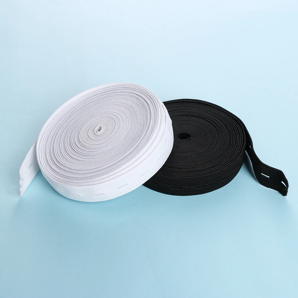 

1PC Craft DIY Sewing Accessories Button Hole Knit Elastic Band Ribbon Tape 2cm Wide White/Black Thread 10M Elastic Webbing