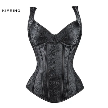 

Kimring Plus Size Vintage Steampunk Corset Jacquard Steel Bones Overbust Corsets and Bustiers Waist Trainer Cincher Corselet