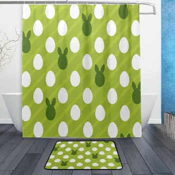 

Easter Egg Abstract Bunny Waterproof Polyester Fabric Shower Curtain with Hooks Doormat Bath Bathroom Home Decor