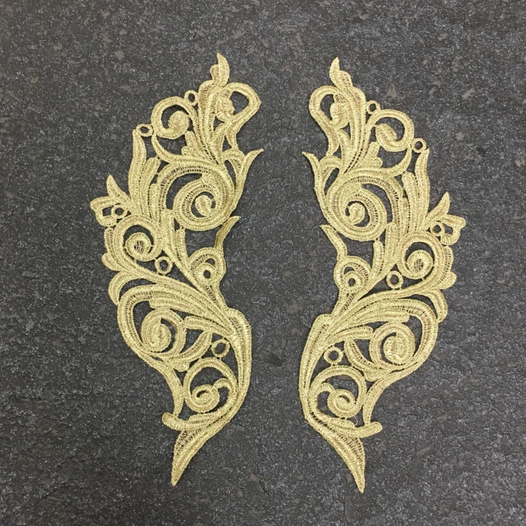 

1Pair 31X12 cm Baroque Retro Gold Lace Applique Flower Lady Motif Venise Lace Trim Wedding Dress Garment DIY Accessories