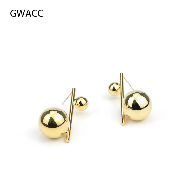 

GWACC Creative Ball Design Asymmetrical Stud Earrings For Women Geometric Minority INS Minimalist Korean Gold Fashion Jewelry