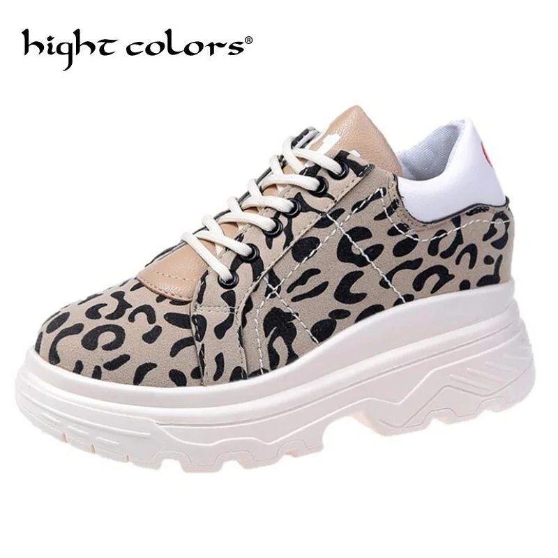 

2019 Spring Women Casual Shoes Harajuku Leopard Platform Sneakers Lace-Up Wedges Vulcanize Shoes for Women Zapatos Mujer