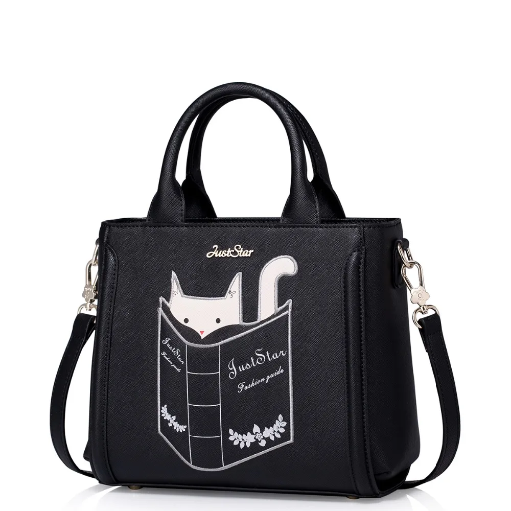 Women&#39;s Hiding Cute Kitty Black Leather Purse Tote Handbag Shoulder Bag-in Shoulder Bags from ...