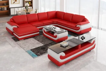 

Factory U-shaped Italian Top Grain Leather Sofa Set in Red