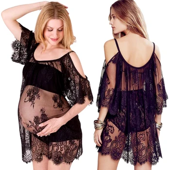 

White Black Flowing Maternity Photography Props Sexy Lace Dresses Fashion Pregnancy Dress Photo Shoot Maternity Dress Photograph