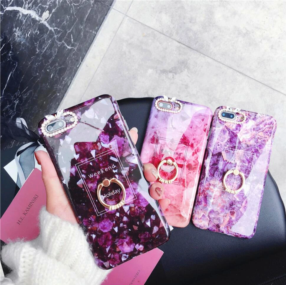 

Luxury Water Drill Ring Marble mobile phone shell dazzling aurora phone Case For iphone 6S 67 8 6Plus 7Plus 8Plus X/XS/XR/XSMAX