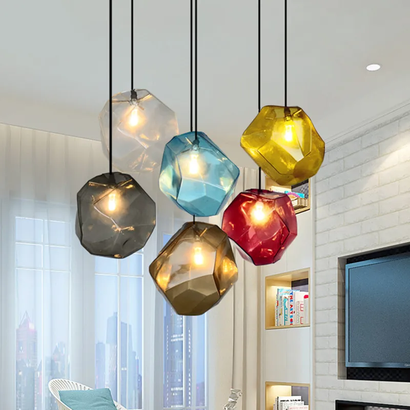 Simple Stone glass pendant light colorful indoor G4 LED lamp The