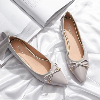 

2018 version of new women's shoes pointed single spring and autumn side empty flat shoes flat heel simple bow tie Women 35-41