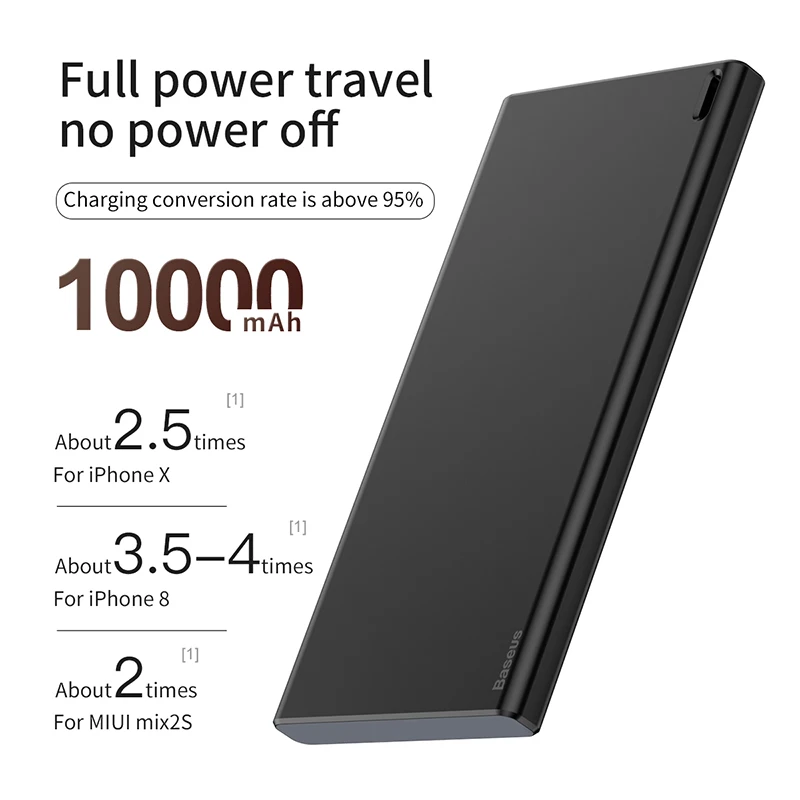 Baseus 10000 mAh قوة البنك ل فون Xs ماكس سامسونج Xiaomi هواوي تجدد Powerbank البسيطة شاحن محمول يو اس بي بطارية خارجية حزمة